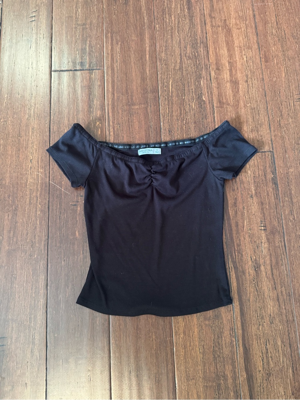 Arizona Jean Company Off-Shoulder Ruched Black Womens Top